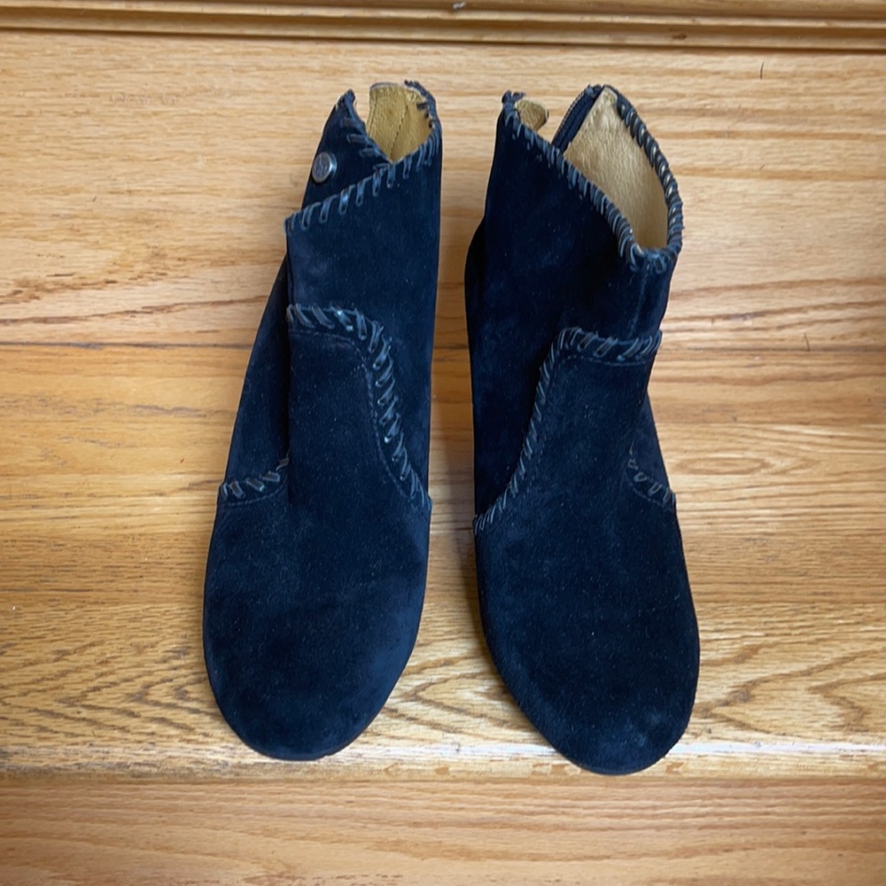 Bussola ankle wedge black suede boots 37 USA 6.5